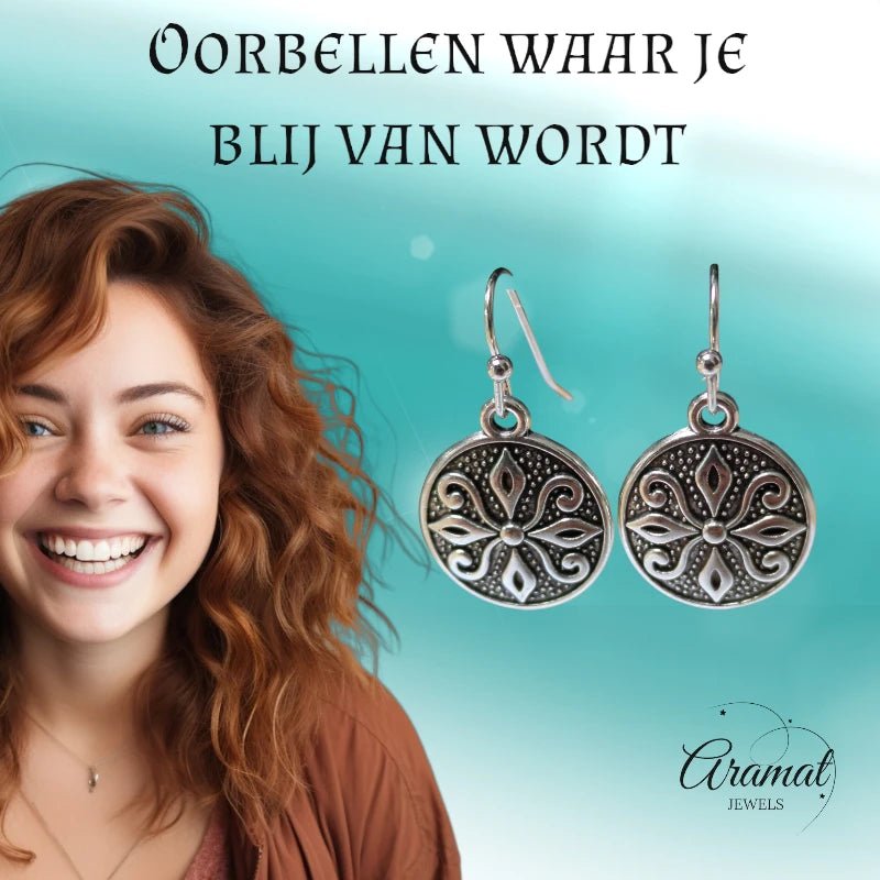 Boho Oorhangers Ronde Bedel &acirc;&euro;&ldquo; Antieke Legering &acirc;&euro;&ldquo; 28x15mm -