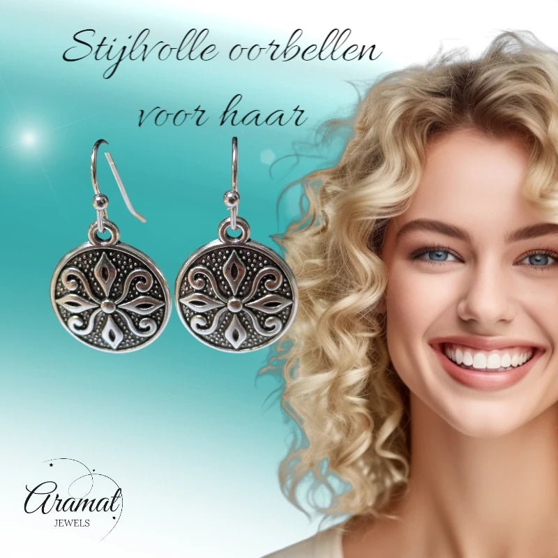 Boho Oorhangers Ronde Bedel &acirc;&euro;&ldquo; Antieke Legering &acirc;&euro;&ldquo; 28x15mm -