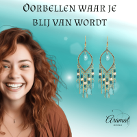 Goudkleurige Boho Oorhangers - Druppelvormig - Mint Groen -