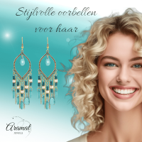 Goudkleurige Boho Oorhangers - Druppelvormig - Mint Groen -