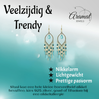 Goudkleurige Boho Oorhangers - Druppelvormig - Mint Groen -