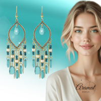 Goudkleurige Boho Oorhangers - Druppelvormig - Mint Groen -