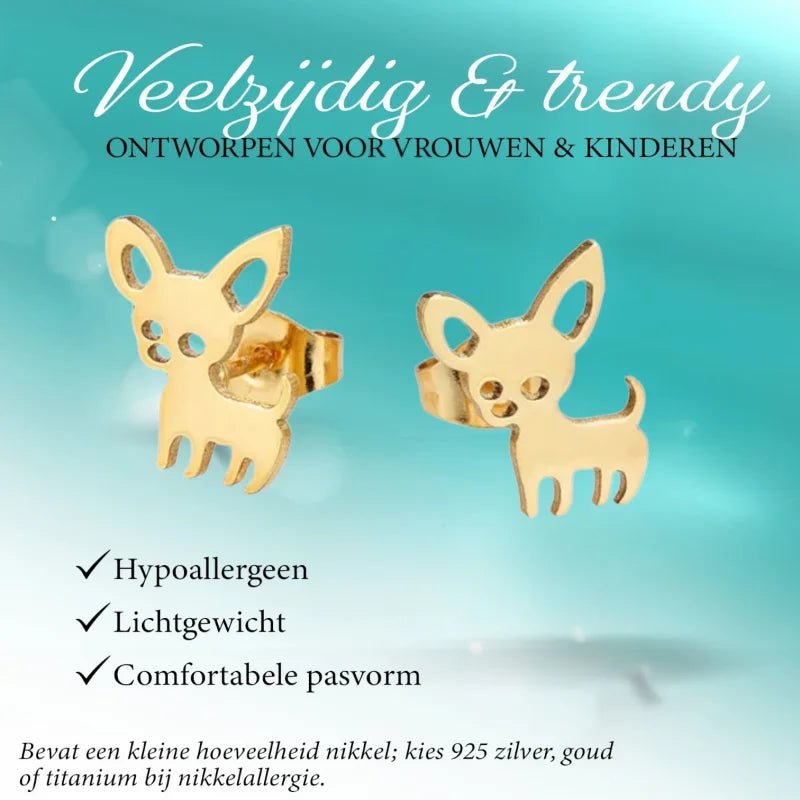 Goudkleurige Oorbellen Met Stalen Chihuahua Hondjes -