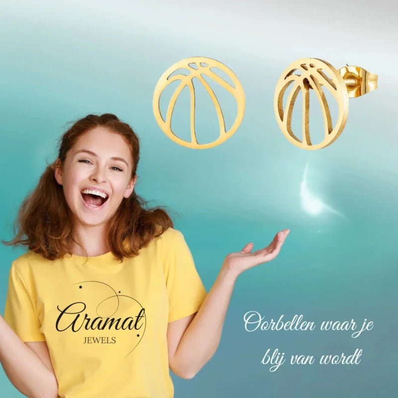 Goudkleurige Stalen Basketbal Oorbellen RVS -