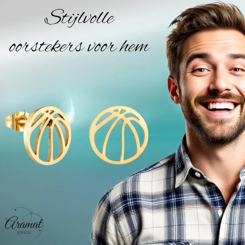 Goudkleurige Stalen Basketbal Oorbellen RVS -
