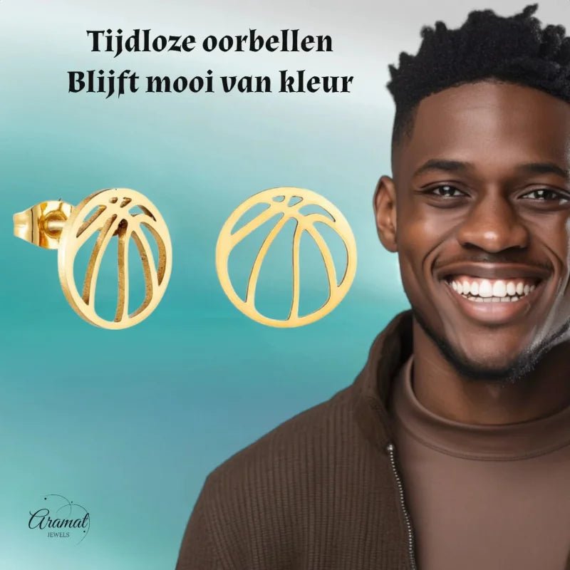 Goudkleurige Stalen Basketbal Oorbellen RVS -