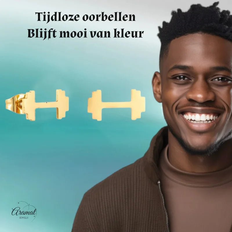 Goudkleurige Fitness Halter Oorbellen RVS -