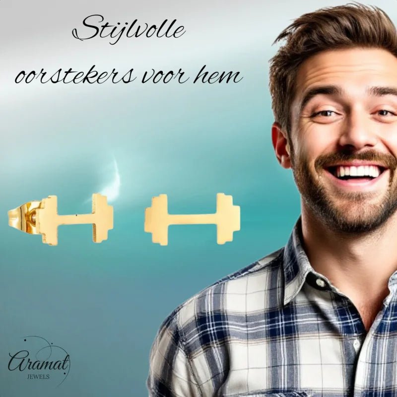 Goudkleurige Fitness Halter Oorbellen RVS -