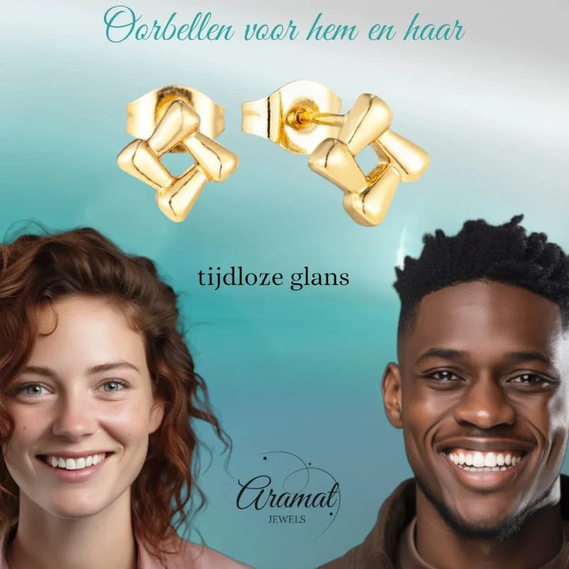 Goudkleurige Stalen Vierkante Oorbellen RVS -
