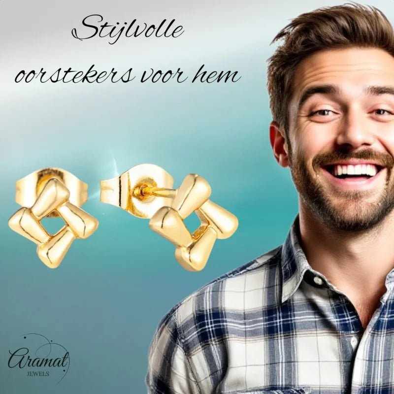 Goudkleurige Stalen Vierkante Oorbellen RVS -