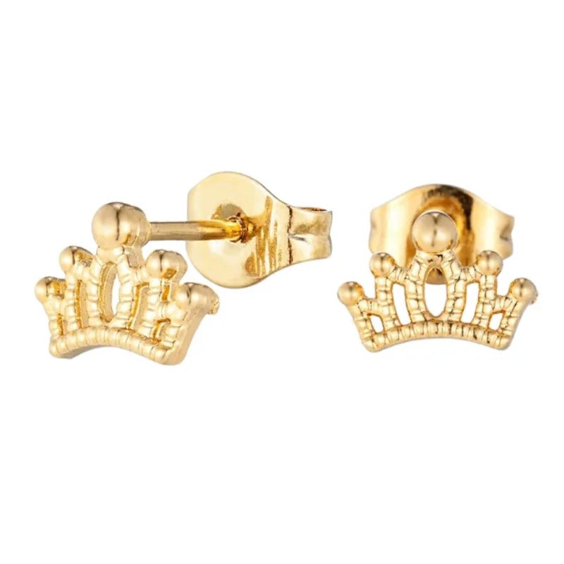 Goudkleurige Stalen 6x9mm Kroontje Oorbellen -