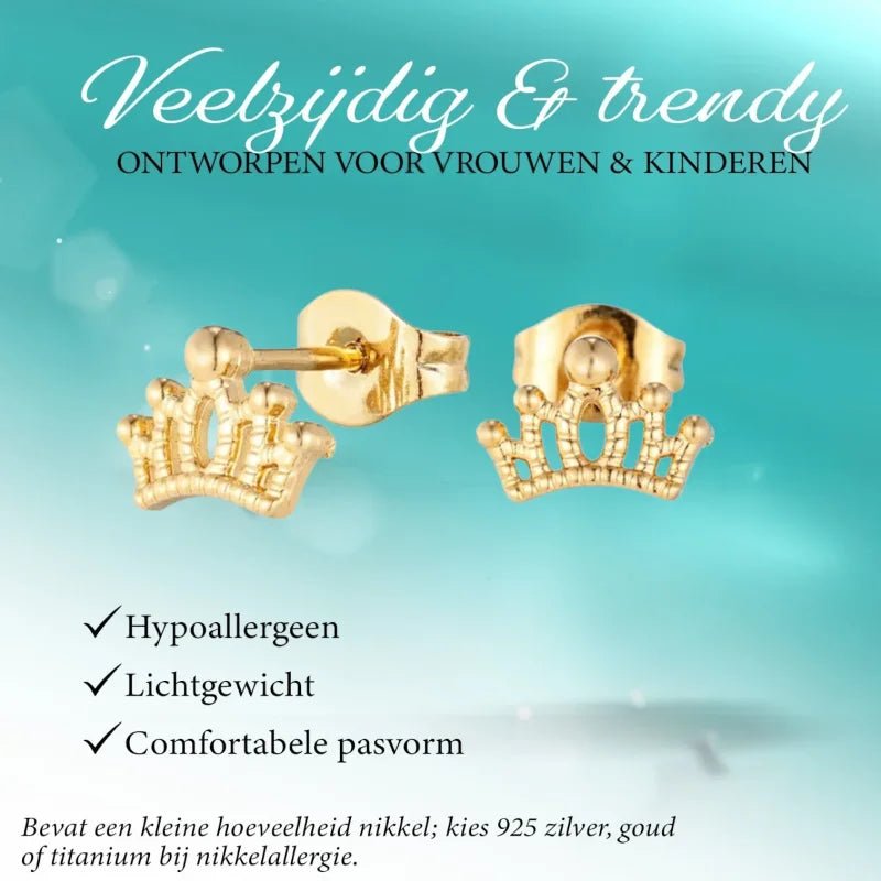 Goudkleurige Stalen 6x9mm Kroontje Oorbellen -