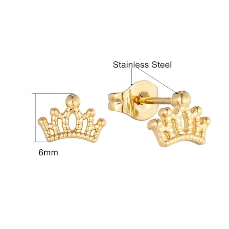 Goudkleurige Stalen 6x9mm Kroontje Oorbellen -