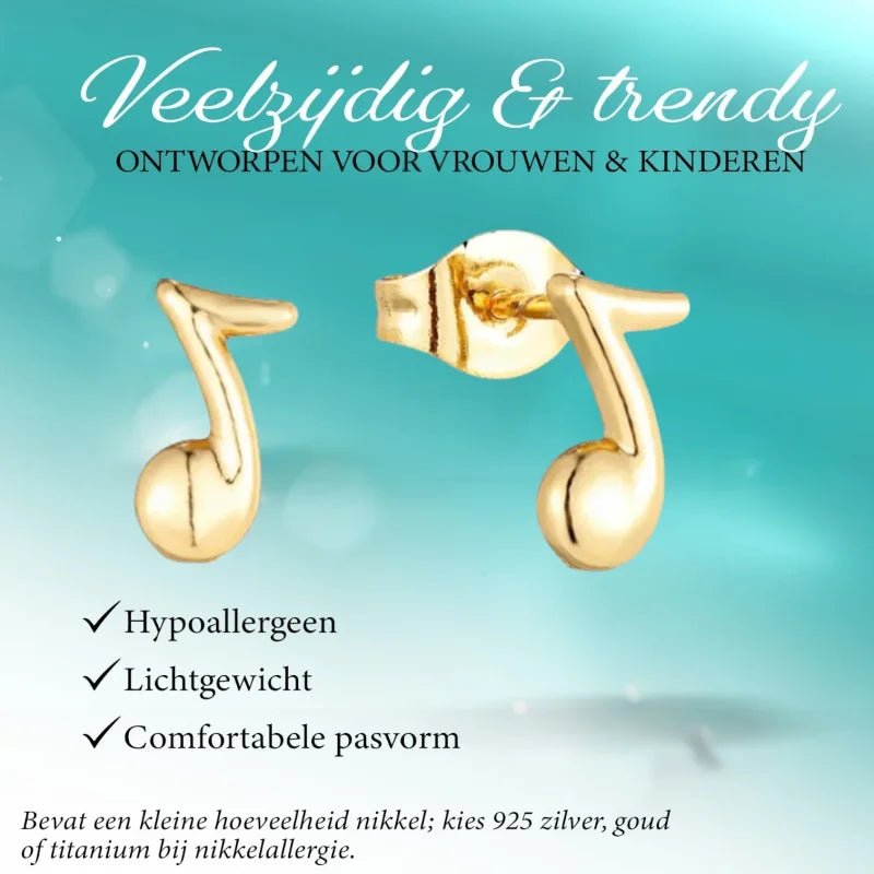Goudkleurige Stalen Muzieknoot Oorbellen 8x6mm RVS -