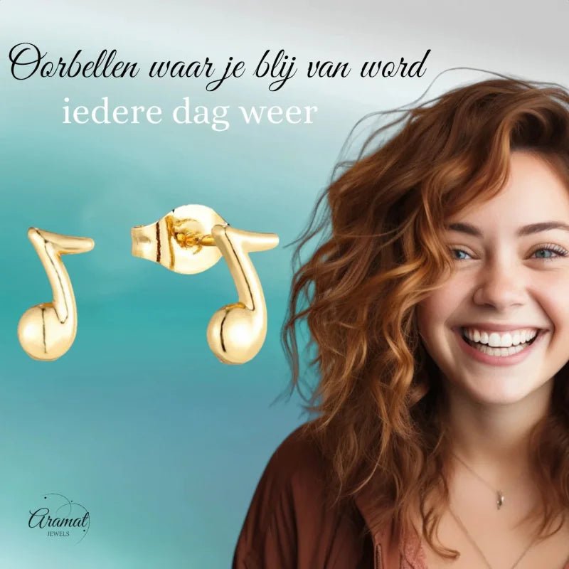 Goudkleurige Stalen Muzieknoot Oorbellen 8x6mm RVS -