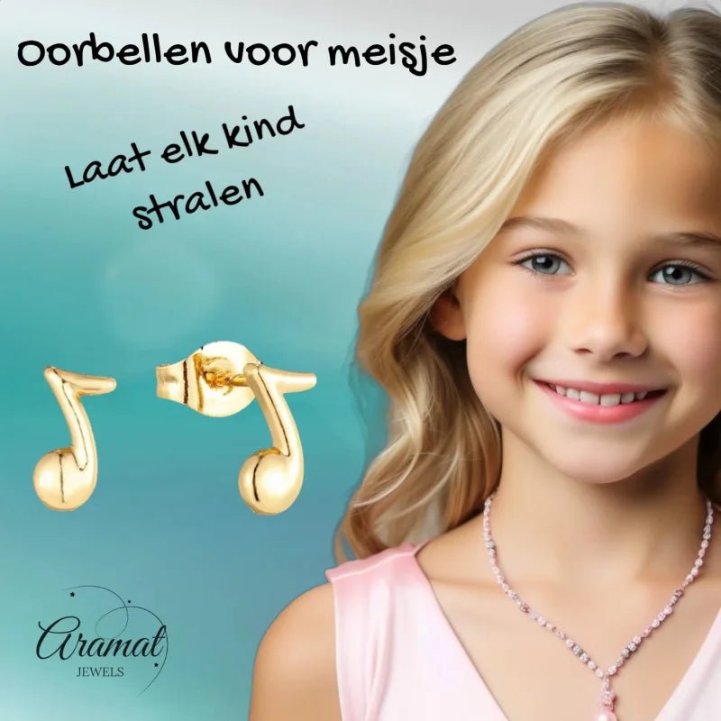 Goudkleurige Stalen Muzieknoot Oorbellen 8x6mm RVS -