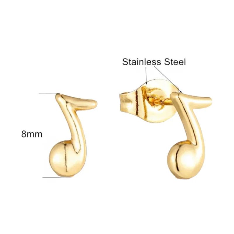 Goudkleurige Stalen Muzieknoot Oorbellen 8x6mm RVS -