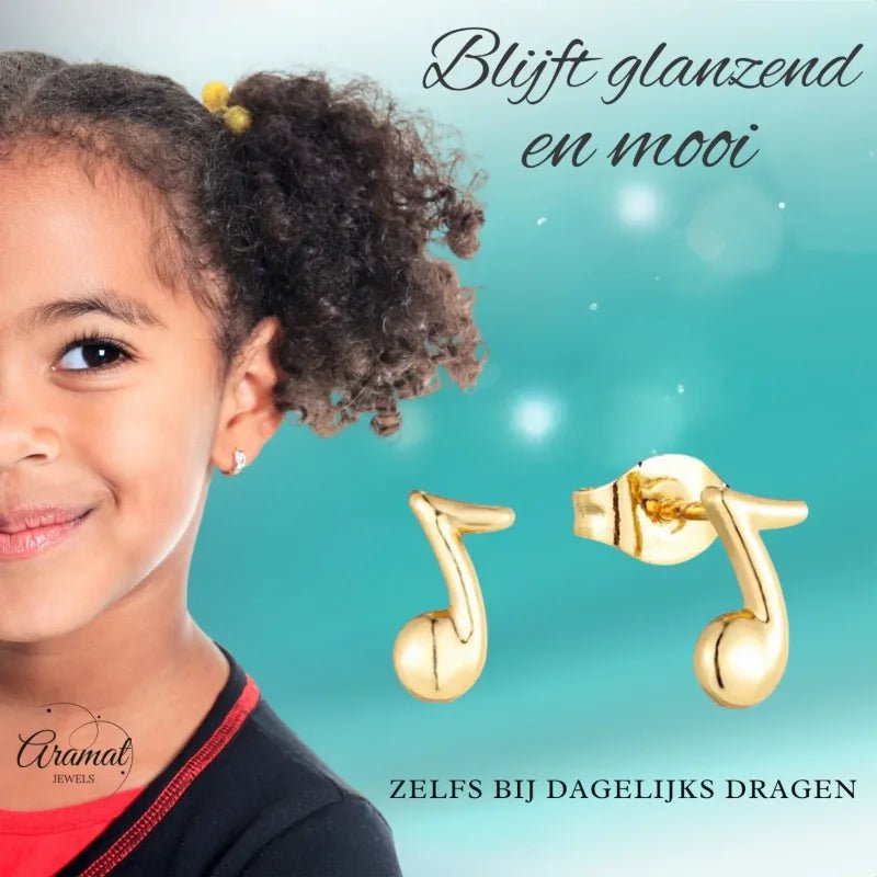 Goudkleurige Stalen Muzieknoot Oorbellen 8x6mm RVS -
