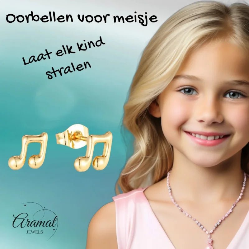 Goudkleurige Muzieknoot Oorbellen RVS - Muziek Liefhebber Cadeau -