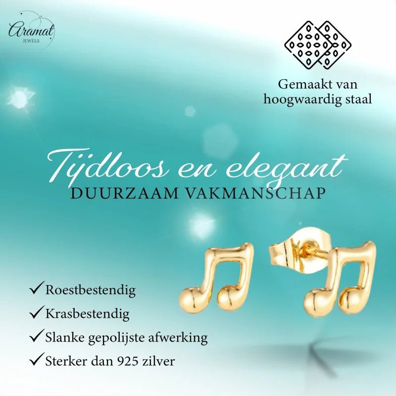 Goudkleurige Muzieknoot Oorbellen RVS - Muziek Liefhebber Cadeau -