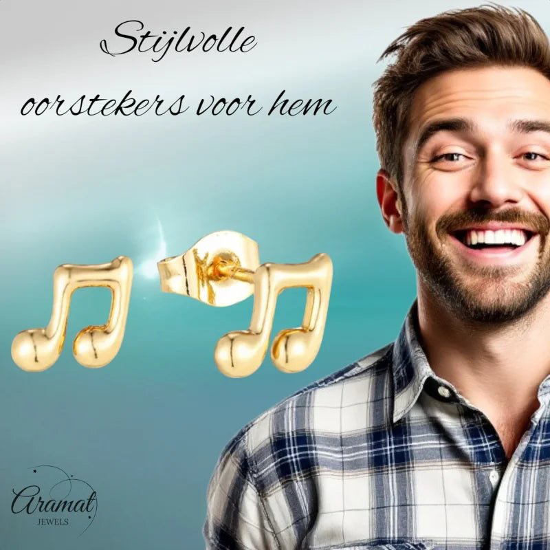 Goudkleurige Muzieknoot Oorbellen RVS - Muziek Liefhebber Cadeau -