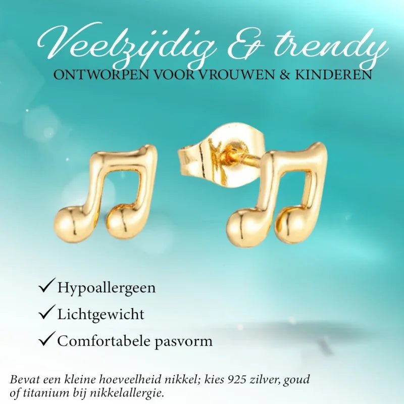 Goudkleurige Muzieknoot Oorbellen RVS - Muziek Liefhebber Cadeau -