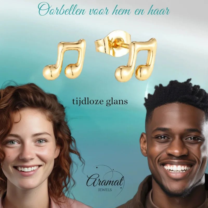 Goudkleurige Muzieknoot Oorbellen RVS - Muziek Liefhebber Cadeau -