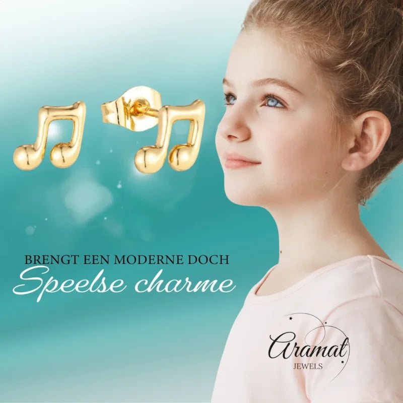 Goudkleurige Muzieknoot Oorbellen RVS - Muziek Liefhebber Cadeau -