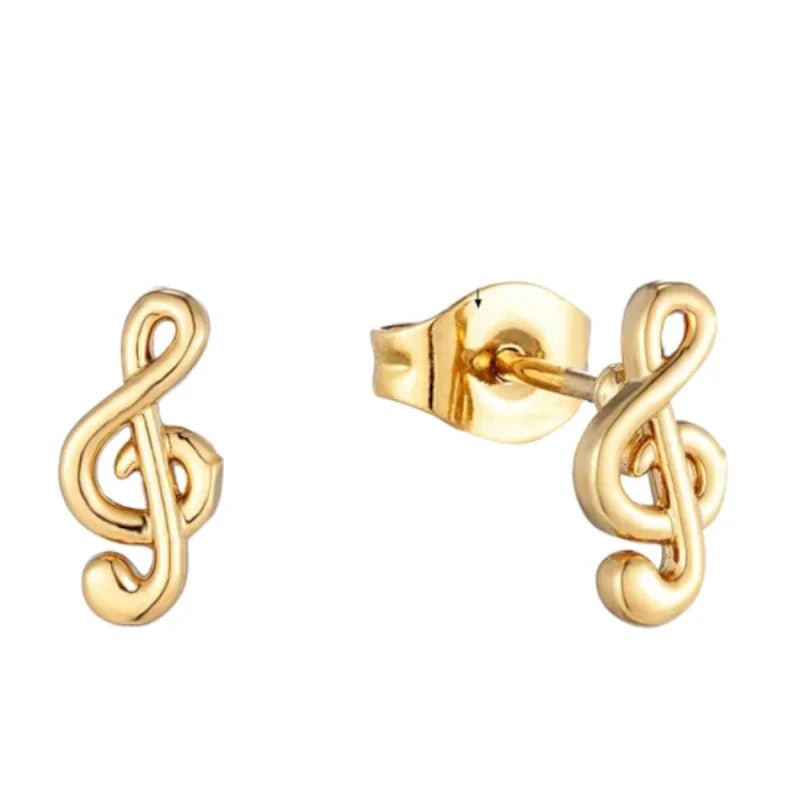 Goudkleurige Stalen Muzieksleutel Oorbellen 9x4mm RVS -