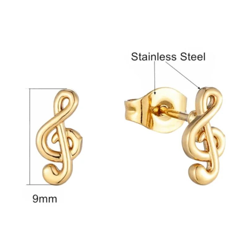 Goudkleurige Stalen Muzieksleutel Oorbellen 9x4mm RVS -