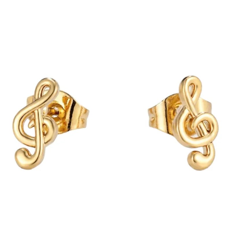 Goudkleurige Stalen Muzieksleutel Oorbellen 9x4mm RVS -