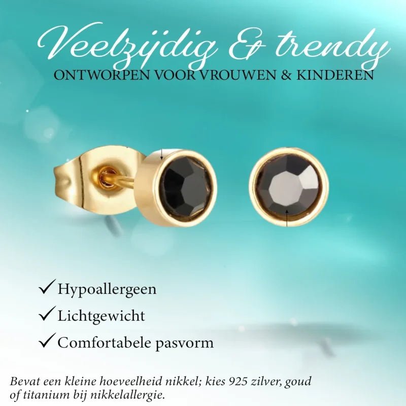 Goudkleurige Oorbellen Met Zwarte Kristal -