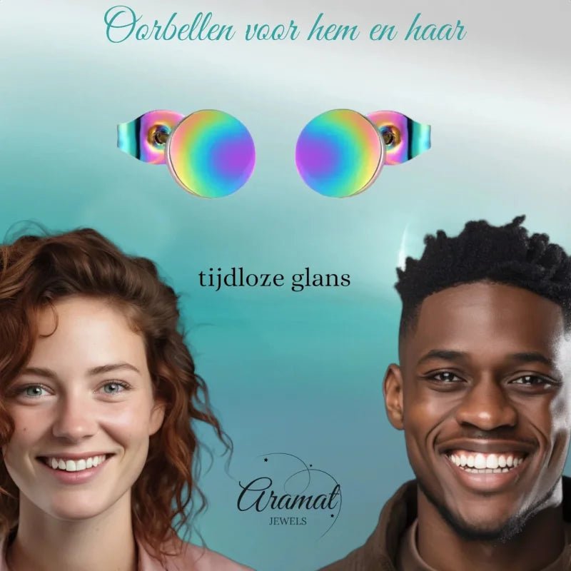 Regenboogkleurige Stalen Ronde Oorbellen Van Roestvrij Staal - 5mm -