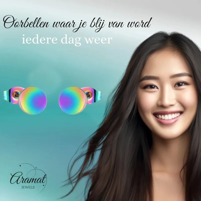 Regenboogkleurige Stalen Ronde Oorbellen Van Roestvrij Staal - 5mm -