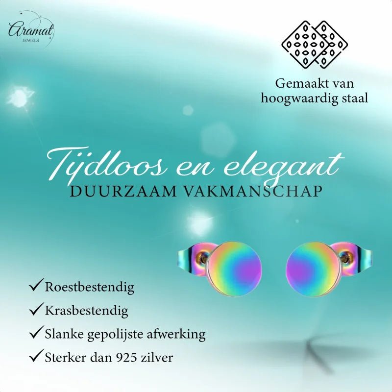 Regenboogkleurige Stalen Ronde Oorbellen Van Roestvrij Staal - 5mm -