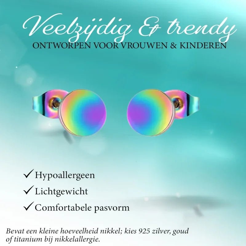 Regenboogkleurige Stalen Ronde Oorbellen Van Roestvrij Staal - 5mm -