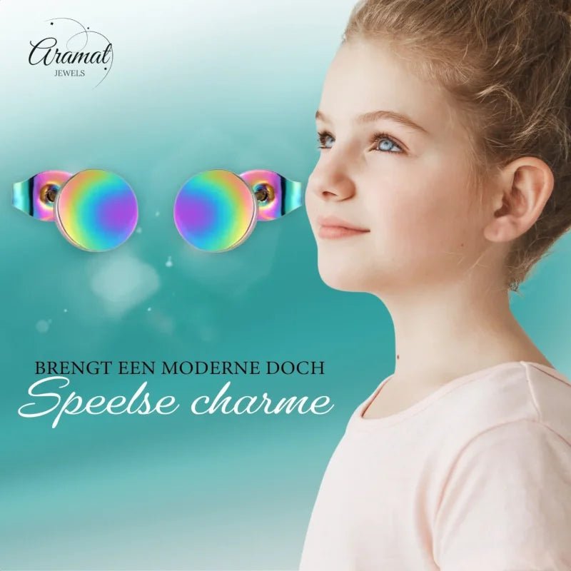 Regenboogkleurige Stalen Ronde Oorbellen Van Roestvrij Staal - 5mm -