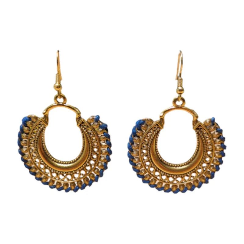 Handgemaakte Boho Oorhangers &acirc;&euro;&ldquo; Donkerblauw Touw &acirc;&euro;&ldquo; 60x40mm -