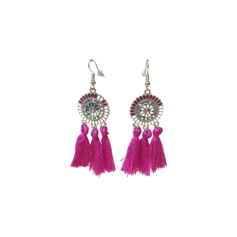 Kwastjes oorhangers boho stijl paars -