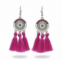 Kwastjes oorhangers boho stijl paars -