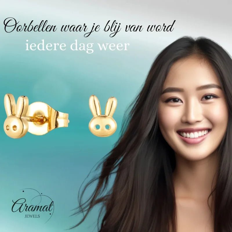Goudkleurige Stalen Konijntje Oorbellen Van RVS -