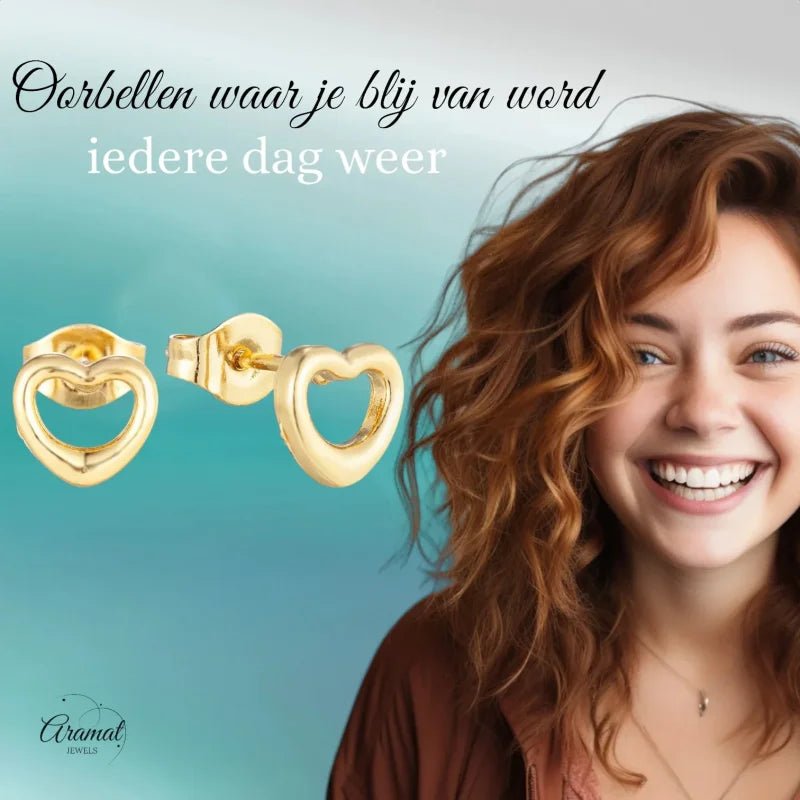 Goudkleurige Stalen Open Hartje Oorbellen -
