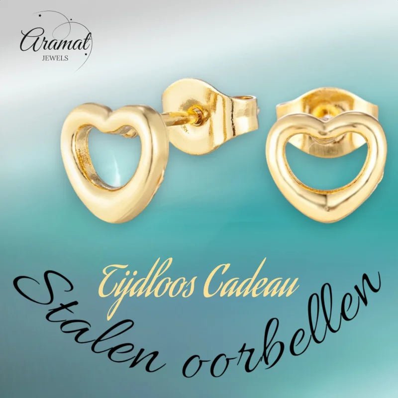 Goudkleurige Stalen Open Hartje Oorbellen -