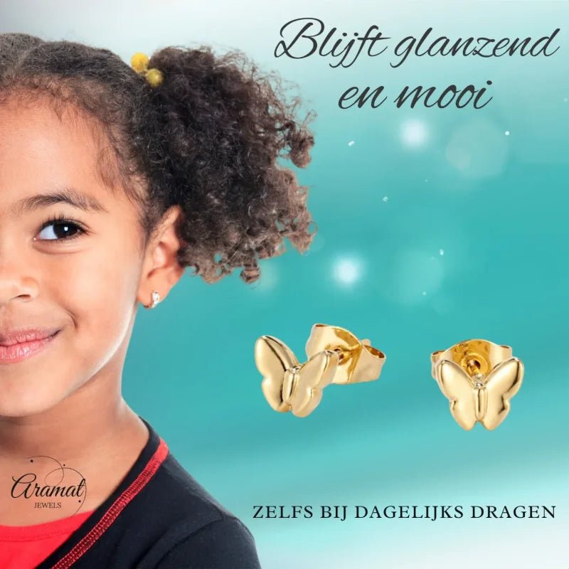 Goudkleurige Stalen Vlinder Oorbellen -
