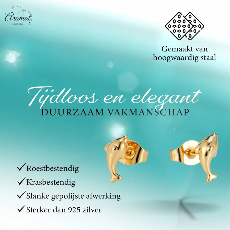 Goudkleurige Stalen Dolfijn Oorbellen 9x3mm -