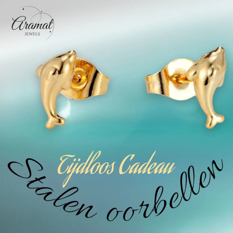 Goudkleurige Stalen Dolfijn Oorbellen 9x3mm -