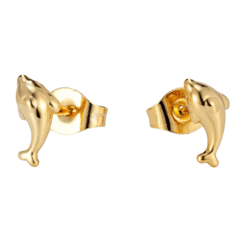 Goudkleurige Stalen Dolfijn Oorbellen 9x3mm -