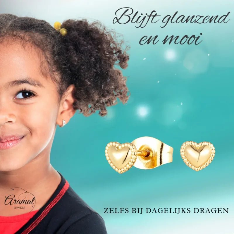 Goudkleurige Stalen Hartjes Oorbellen Staal Voor Meisjes -