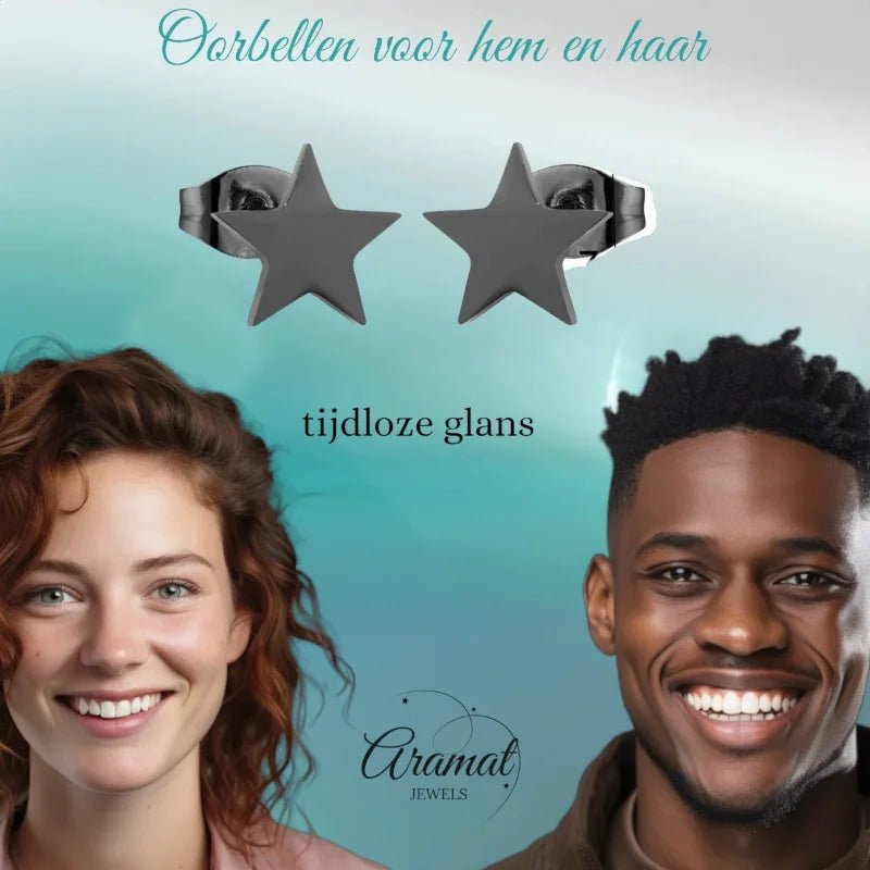 Stijlvolle Zwarte Ster Oorbellen RVS -