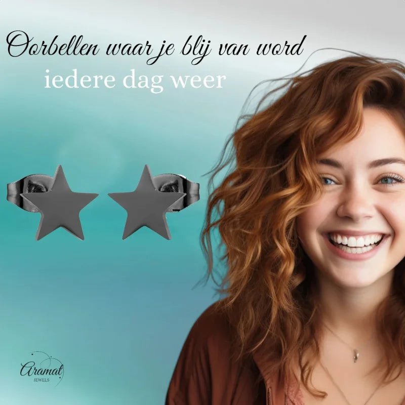 Stijlvolle Zwarte Ster Oorbellen RVS -